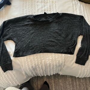 Wild Fable Ribbed Knit Grey Cropped Long Sleeve Top